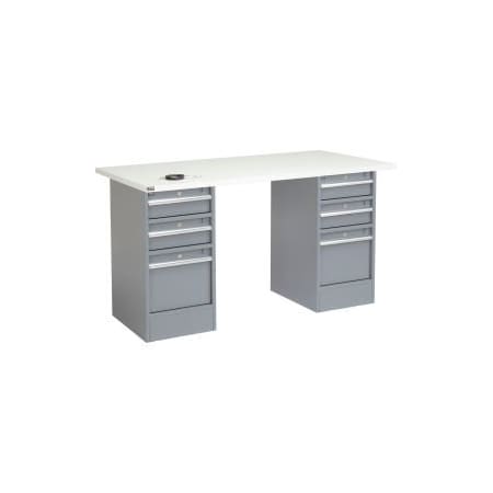 Global Equipment 60"W x 30"D Pedestal Workbench - 6 Drawers, ESD Square Edge - Gray 607632